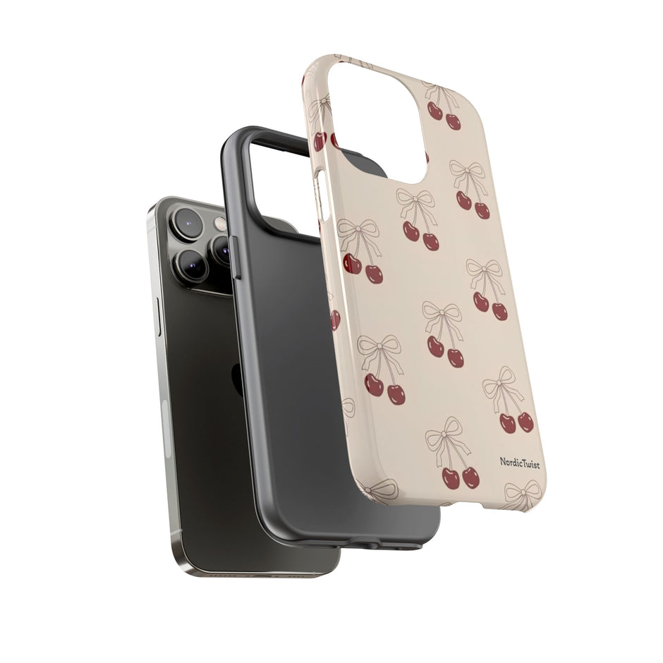 Cherry Pattern Phone Case — Cute Retro Red Cherries on Cream
