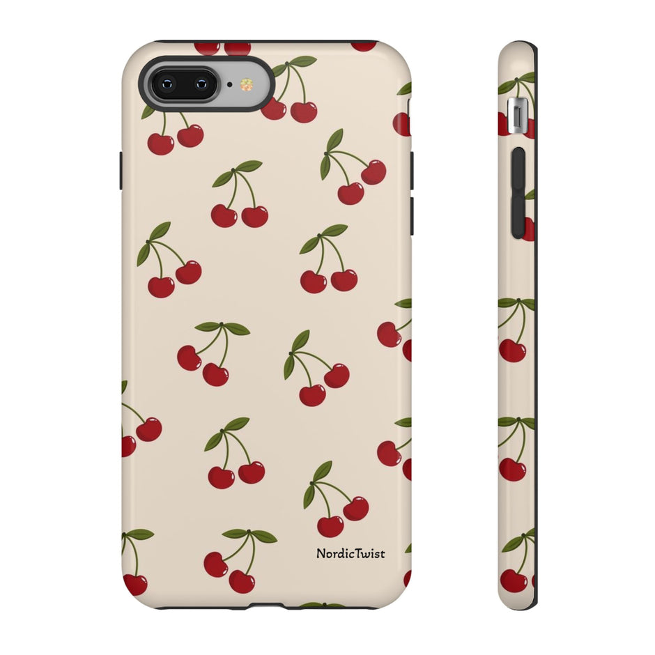 Cherry Pattern Tough Phone Case — Retro Red Cherries on Cream