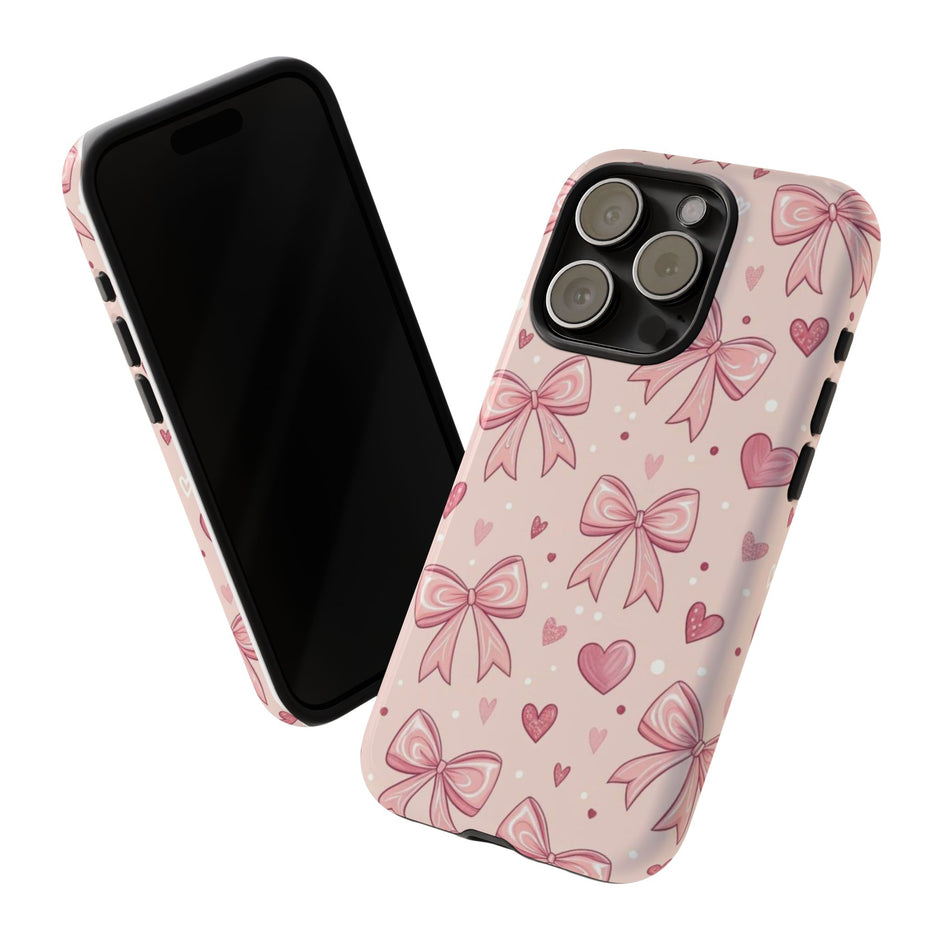 Pink Bow & Hearts Tough Phone Case — Cute Floral Ribbon iPhone Cover