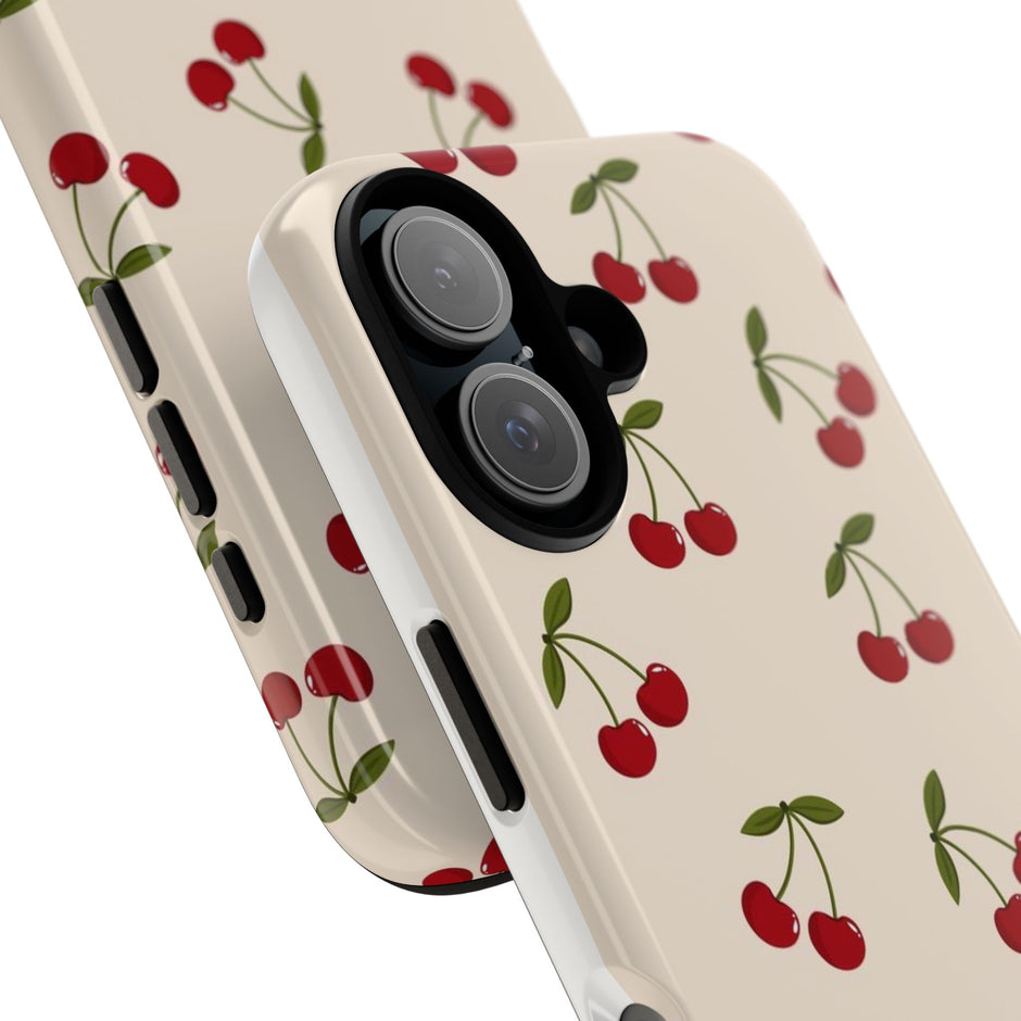 Cherry Pattern Tough Phone Case — Retro Red Cherries on Cream