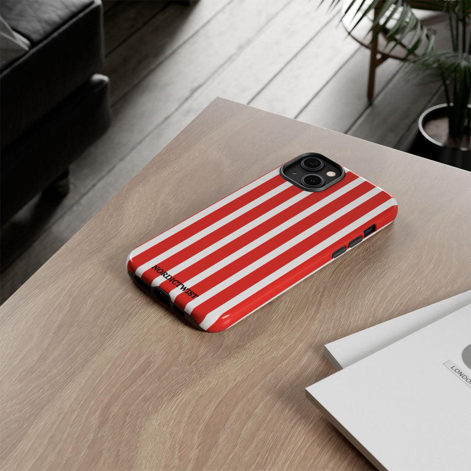 Striped Tough Phone Case - Durable Protection with Stylish Red & White Design