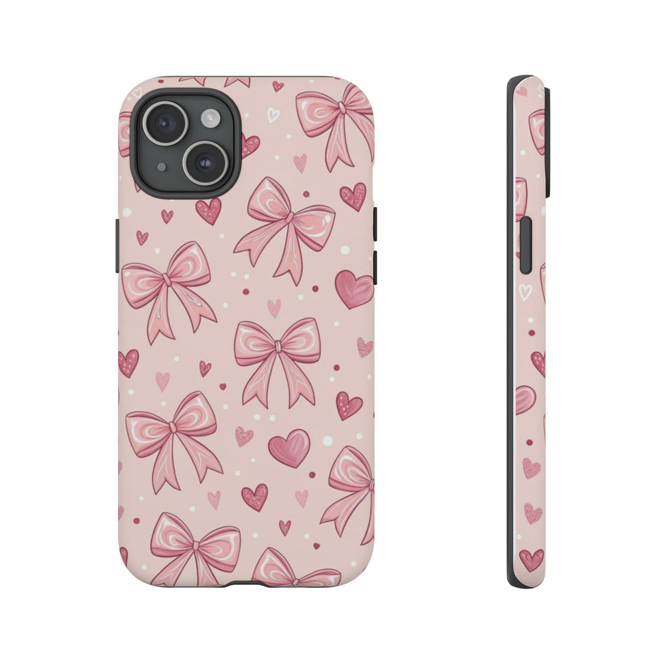 Pink Bow & Hearts Tough Phone Case — Cute Floral Ribbon iPhone Cover
