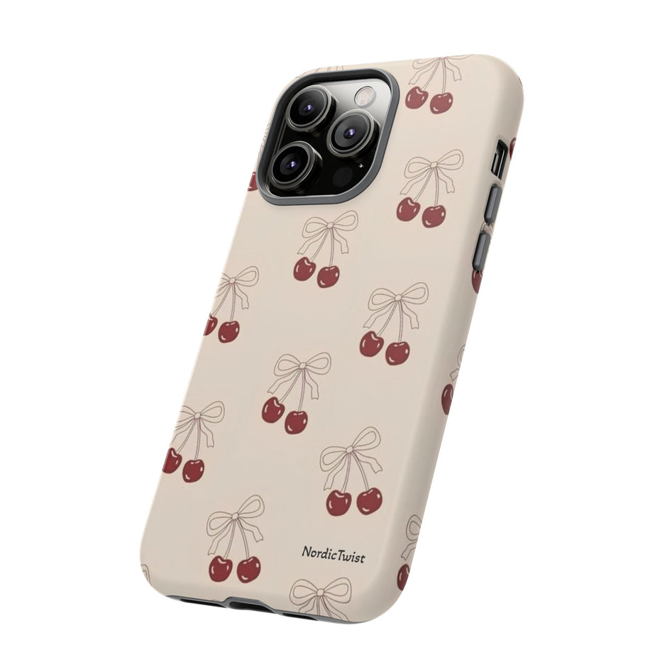 Cherry Pattern Phone Case — Cute Retro Red Cherries on Cream