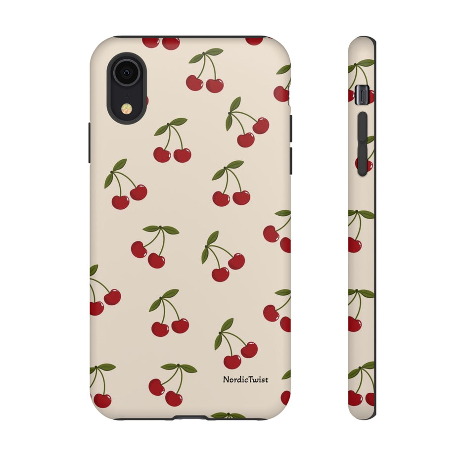 Cherry Pattern Tough Phone Case — Retro Red Cherries on Cream