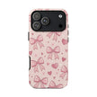 Pink Bow & Hearts Tough Phone Case — Cute Floral Ribbon iPhone Cover