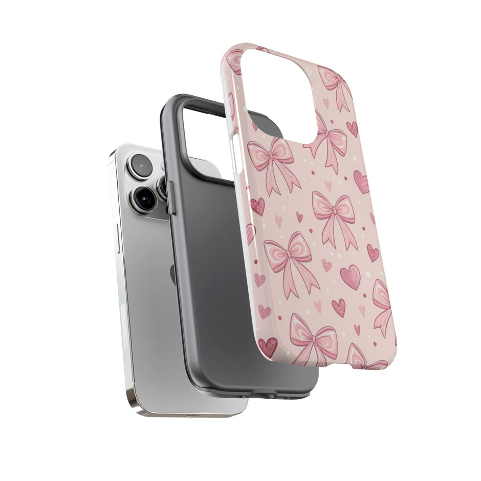 Pink Bow & Hearts Tough Phone Case — Cute Floral Ribbon iPhone Cover