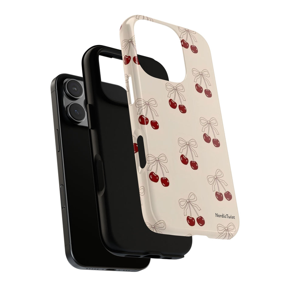 Cherry Pattern Phone Case — Cute Retro Red Cherries on Cream