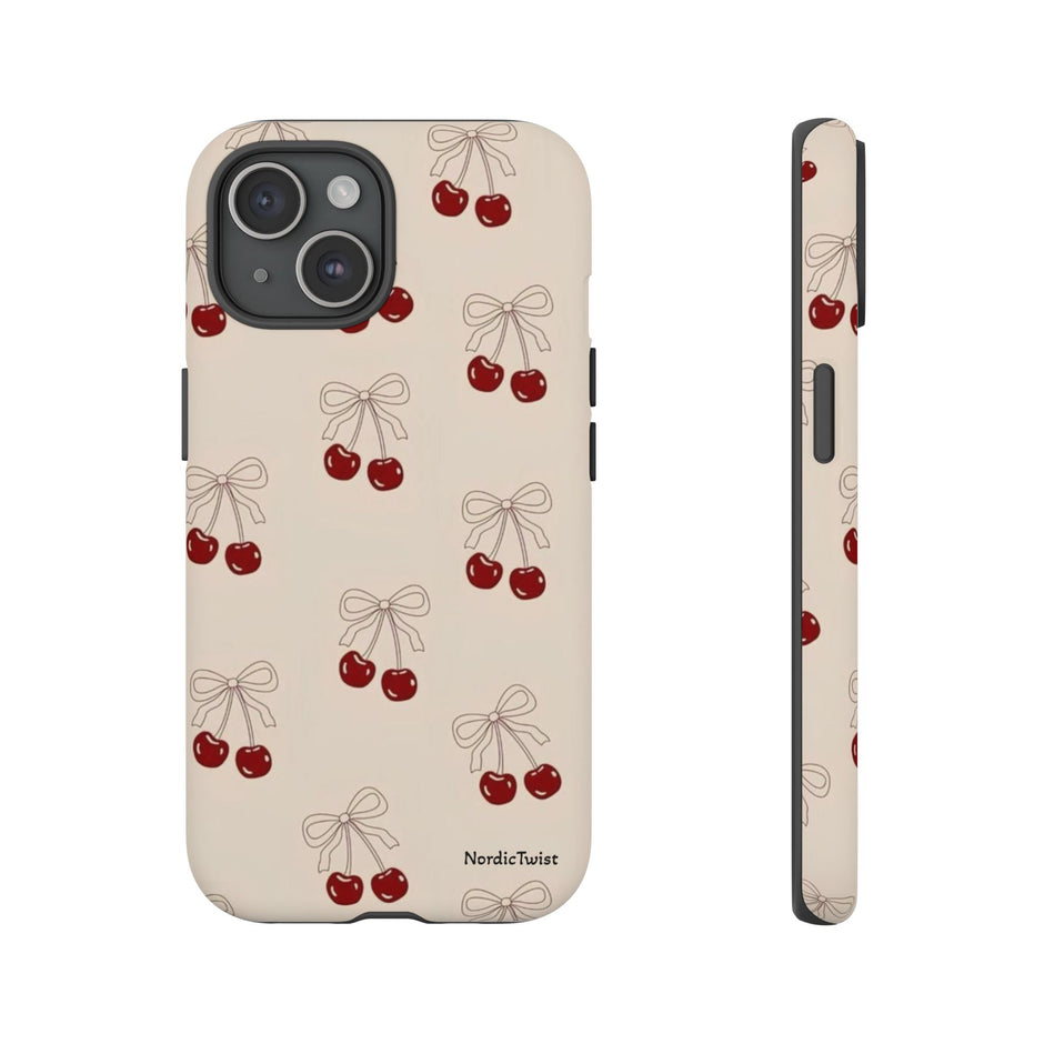 Cherry Pattern Phone Case — Cute Retro Red Cherries on Cream
