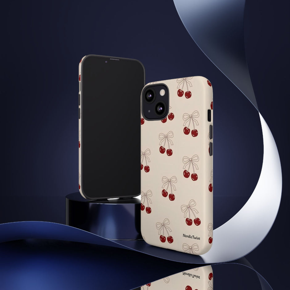 Cherry Pattern Phone Case — Cute Retro Red Cherries on Cream