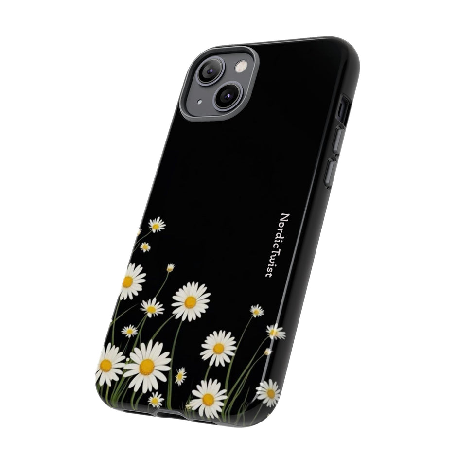 Daisy Floral Tough Phone Case – Protective Black Phone Cover with White Daisies