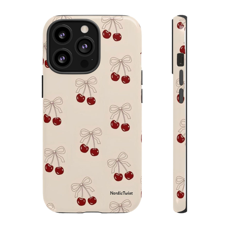 Cherry Pattern Phone Case — Cute Retro Red Cherries on Cream