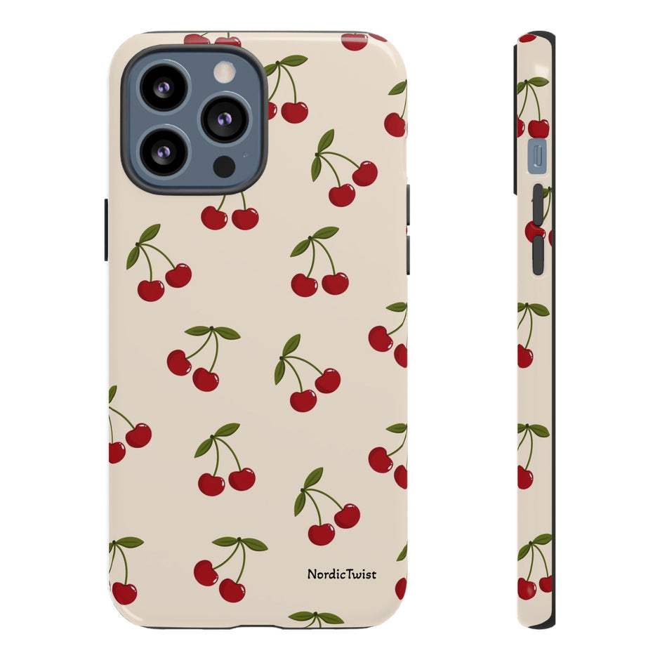 Cherry Pattern Tough Phone Case — Retro Red Cherries on Cream