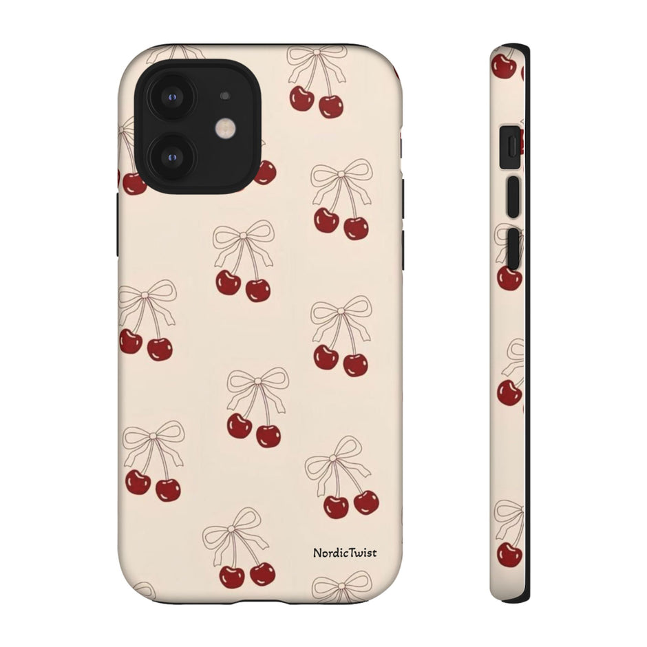 Cherry Pattern Phone Case — Cute Retro Red Cherries on Cream