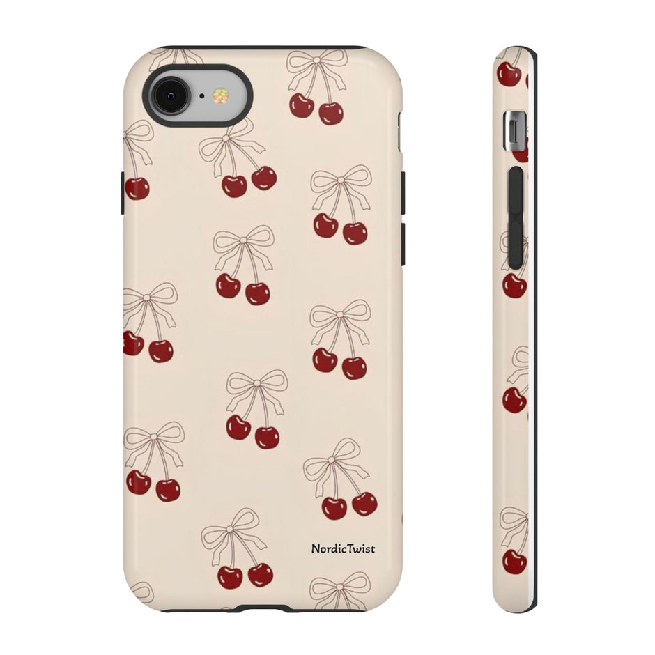 Cherry Pattern Phone Case — Cute Retro Red Cherries on Cream