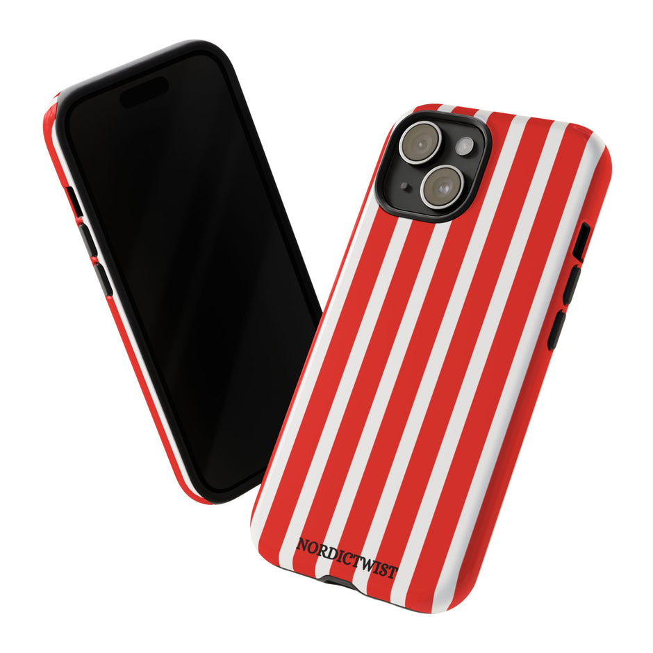 Striped Tough Phone Case - Durable Protection with Stylish Red & White Design