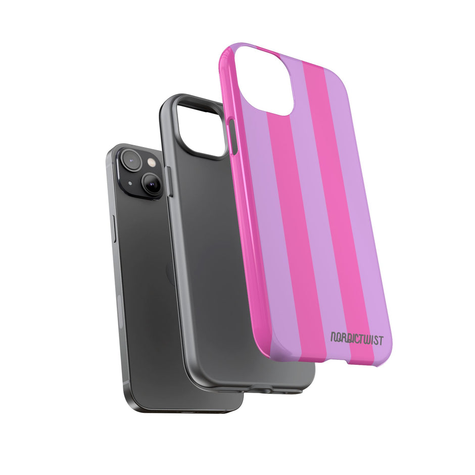 Stylish Phone Case - Tough Cases with Vibrant Pink and Lavender Stripes