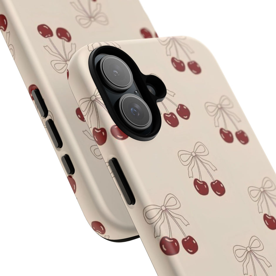 Cherry Pattern Phone Case — Cute Retro Red Cherries on Cream