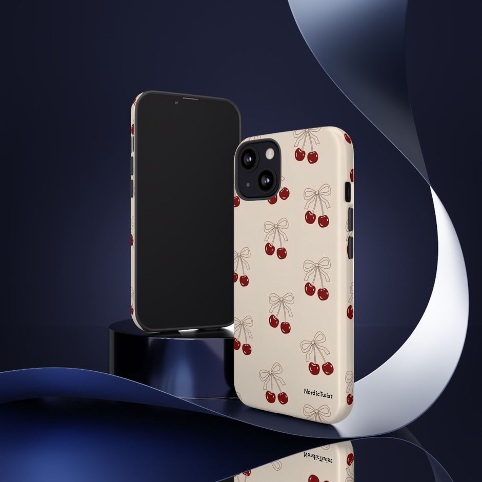 Cherry Pattern Phone Case — Cute Retro Red Cherries on Cream