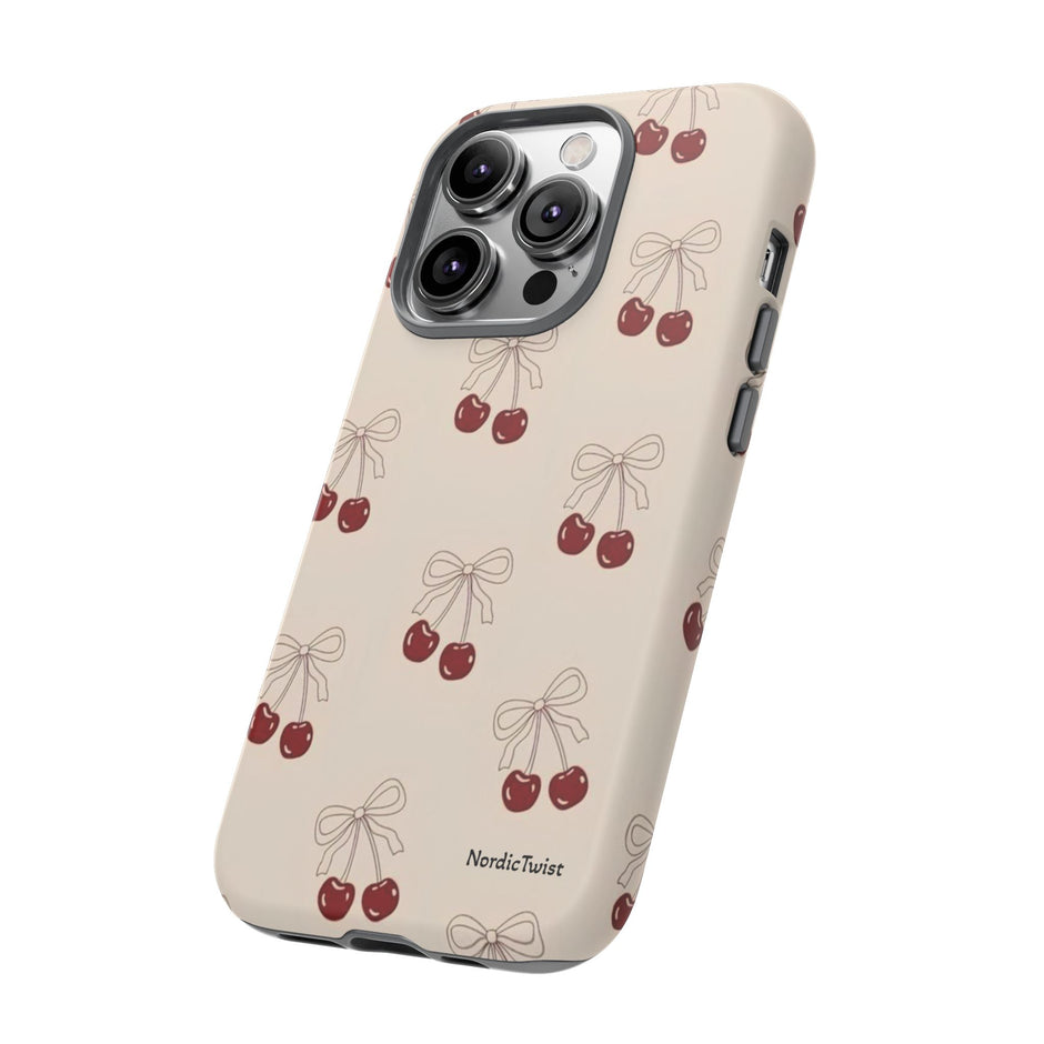 Cherry Pattern Phone Case — Cute Retro Red Cherries on Cream