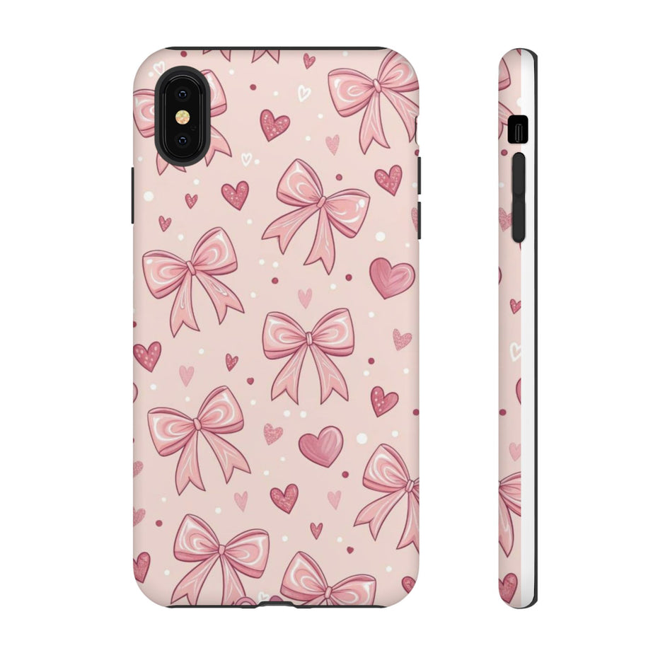 Pink Bow & Hearts Tough Phone Case — Cute Floral Ribbon iPhone Cover