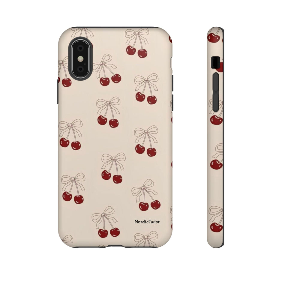 Cherry Pattern Phone Case — Cute Retro Red Cherries on Cream