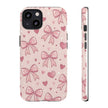 Pink Bow & Hearts Tough Phone Case — Cute Floral Ribbon iPhone Cover