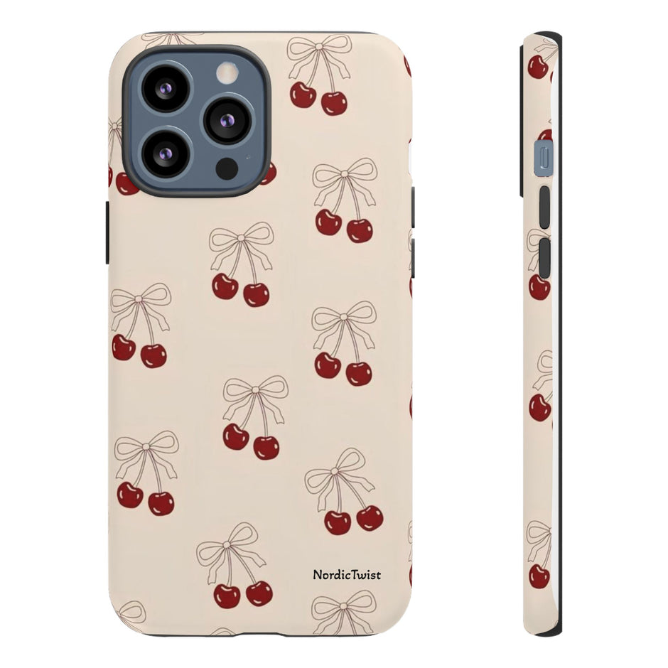 Cherry Pattern Phone Case — Cute Retro Red Cherries on Cream