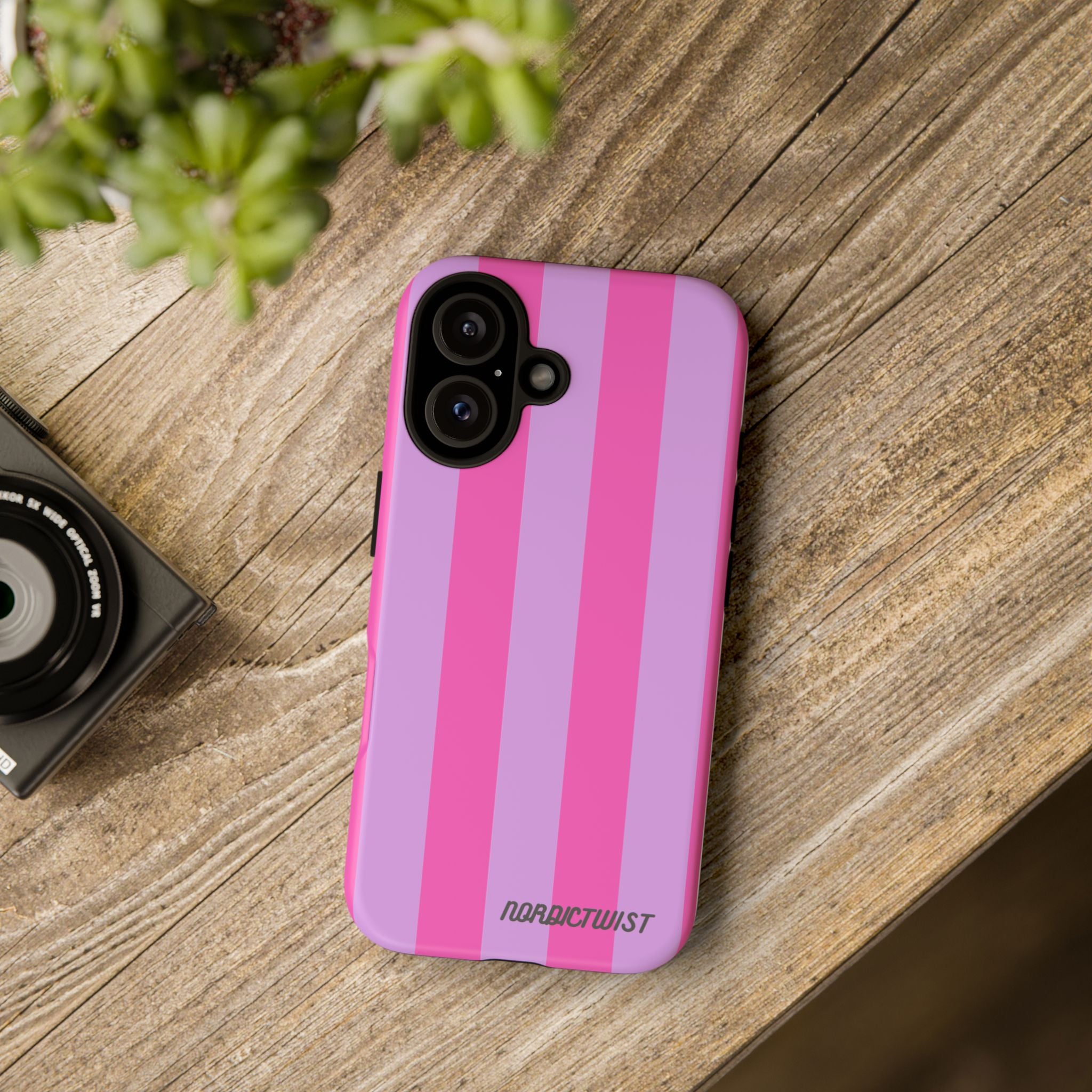 Stylish Phone Case - Tough Cases with Vibrant Pink and Lavender Stripes