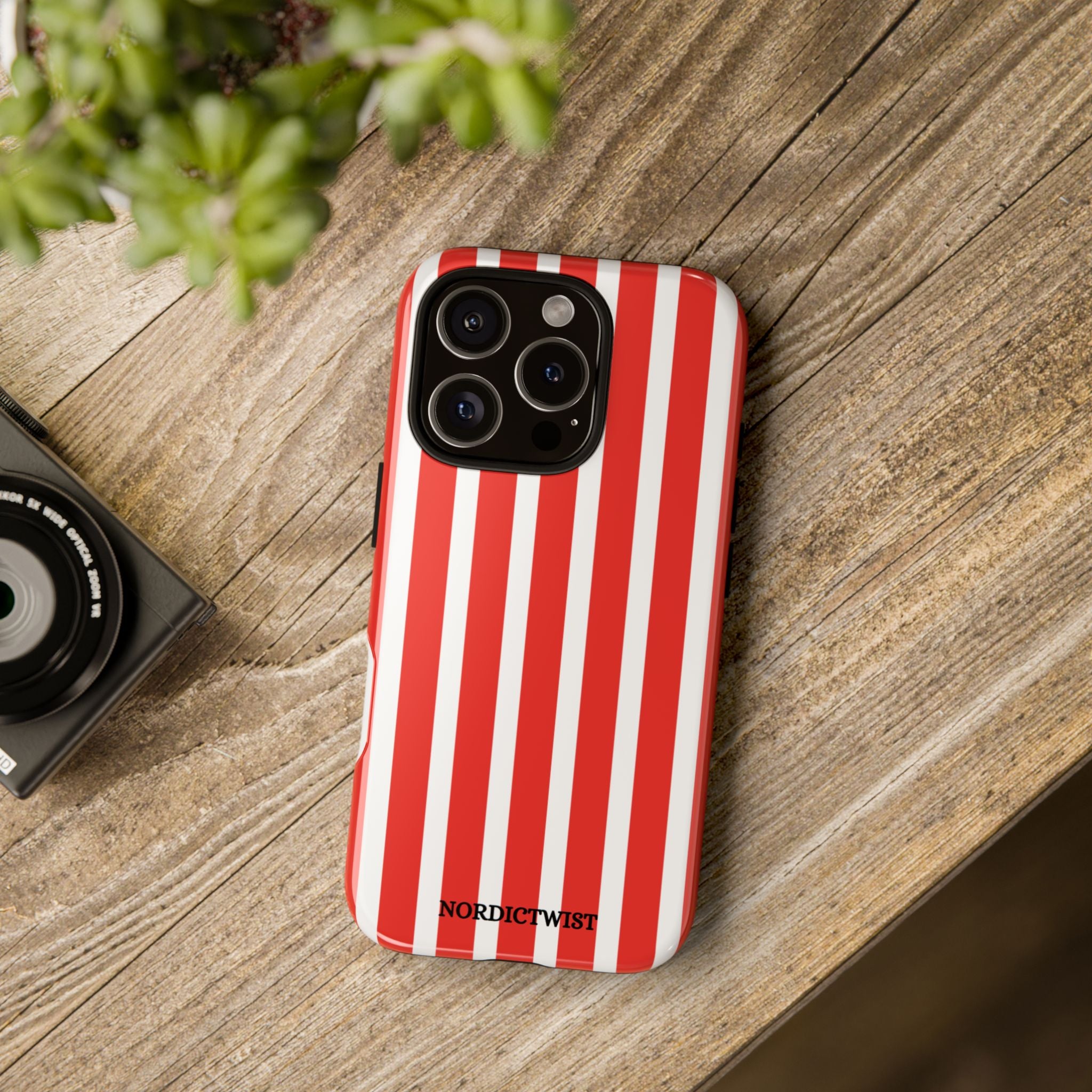 Striped Tough Phone Case - Durable Protection with Stylish Red & White Design