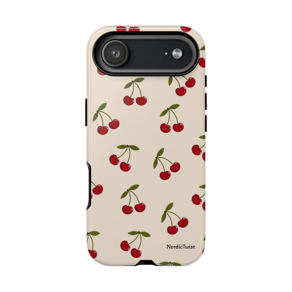Cherry Pattern Tough Phone Case — Retro Red Cherries on Cream
