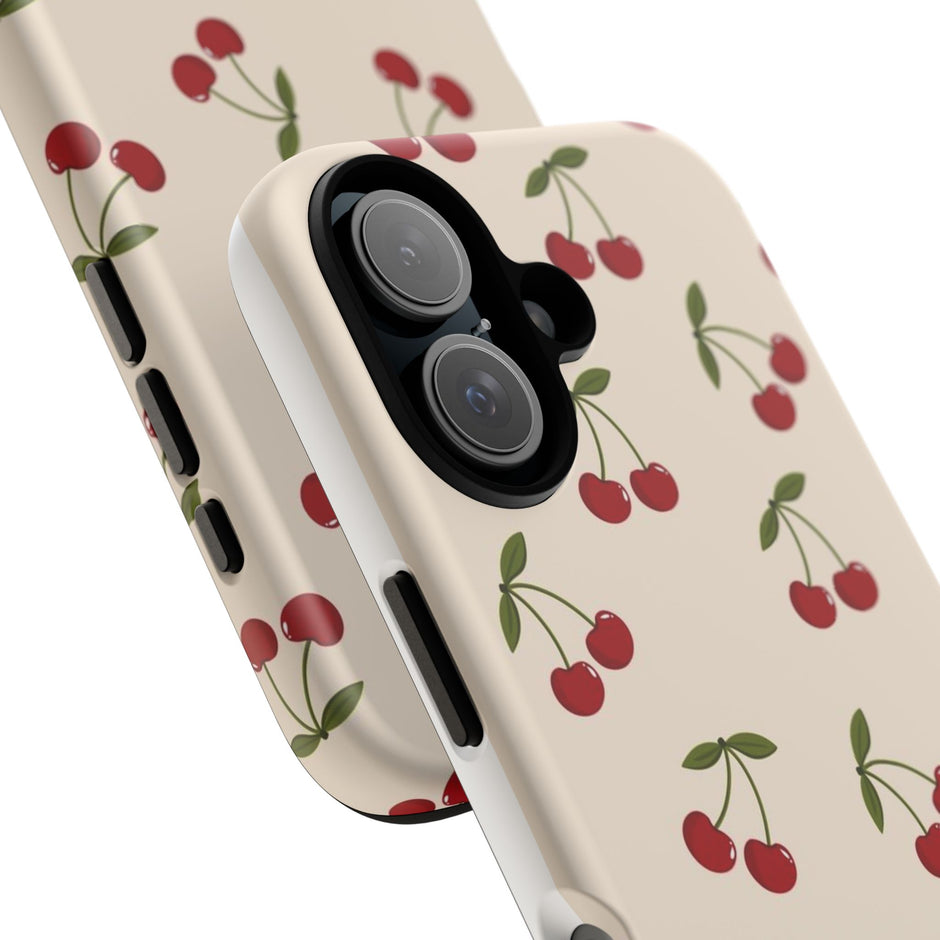 Cherry Pattern Tough Phone Case — Retro Red Cherries on Cream