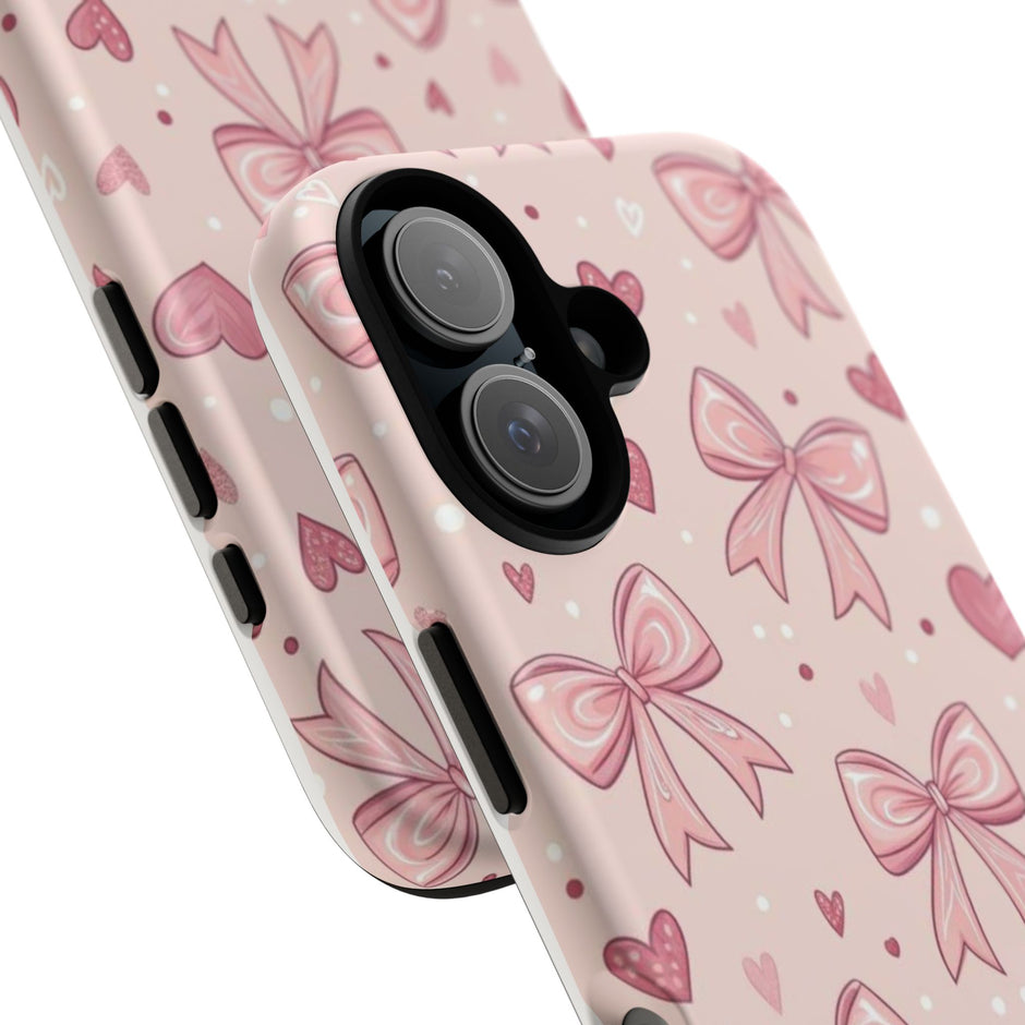 Pink Bow & Hearts Tough Phone Case — Cute Floral Ribbon iPhone Cover