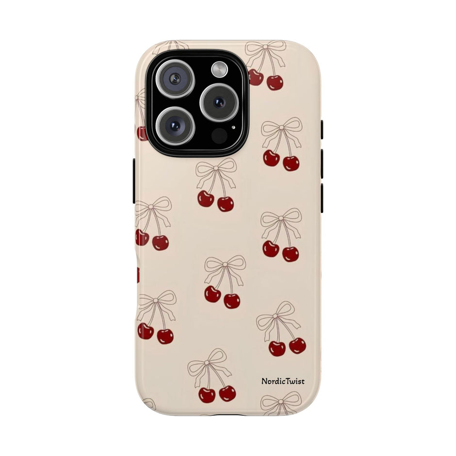 Cherry Pattern Phone Case — Cute Retro Red Cherries on Cream