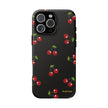 Cherry Pattern Tough Phone Case — Black Retro Cherry iPhone Cover