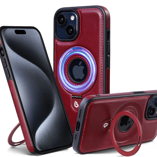 PU Leather Magnetic Ring Stand Phone Case For iPhone