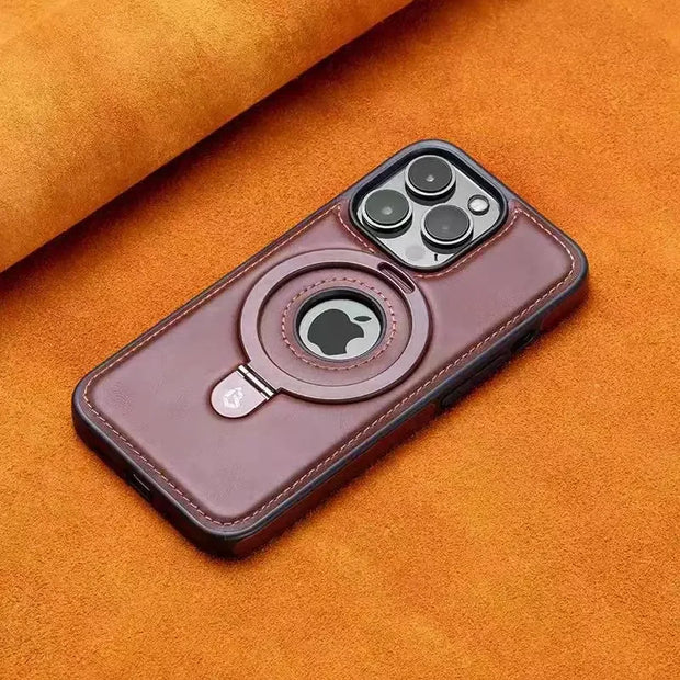 PU Leather Magnetic Ring Stand Phone Case For iPhone