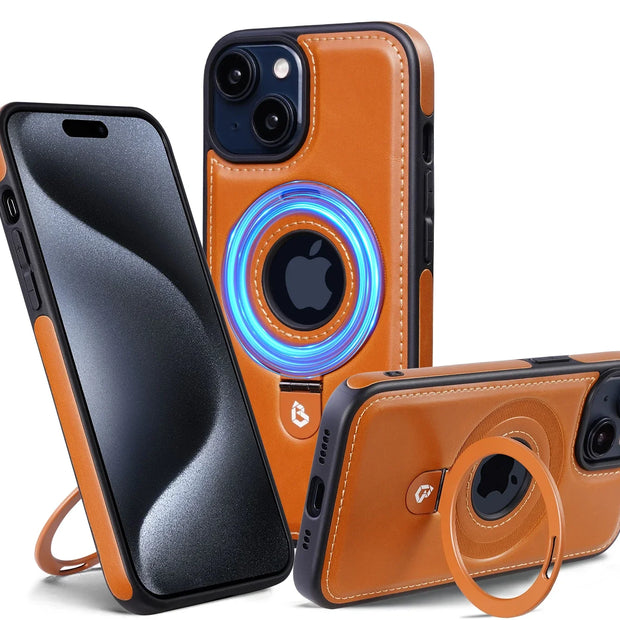 PU Leather Magnetic Ring Stand Phone Case For iPhone