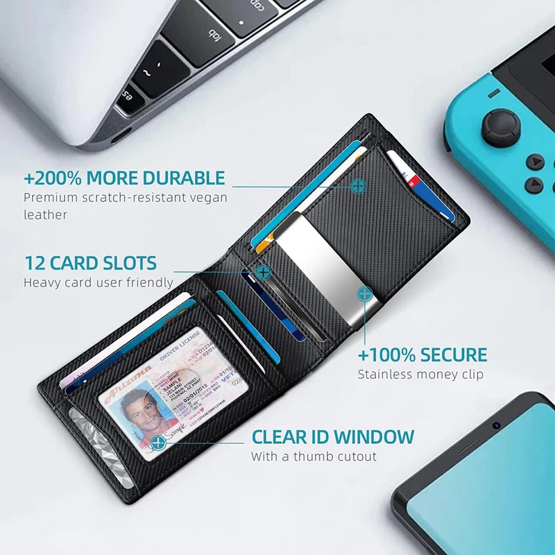 Glittrande unisex-plånbok i mikrofiberläder med rutmönster